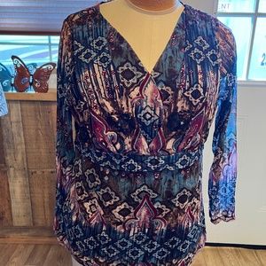 WOMENS LADIES PLUS INC 1X BLOUSE SHIRT TOP BURGUNDY BLUE BROWN